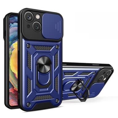 SKALO iPhone 15 Armor Hybrid Metallring Kameraslider - Blå