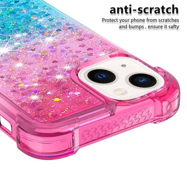 SKALO iPhone 15 Kvicksand Glitter Hjärtan TPU-skal - Rosa-Turkos