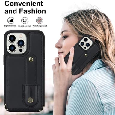 SKALO iPhone 15 Pro PU Läder Skal med Plånbok - Svart
