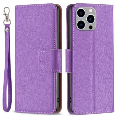 SKALO iPhone 15 Pro Max Litchi Plånboksfodral - Lila
