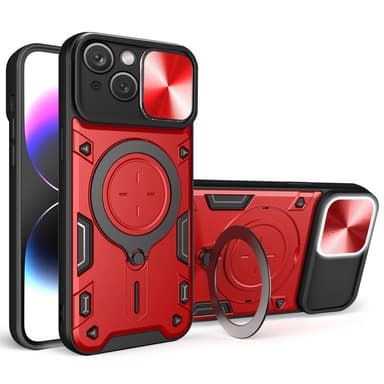 SKALO iPhone 15 Armor Hybrid Magnetring Kameraslider - Röd