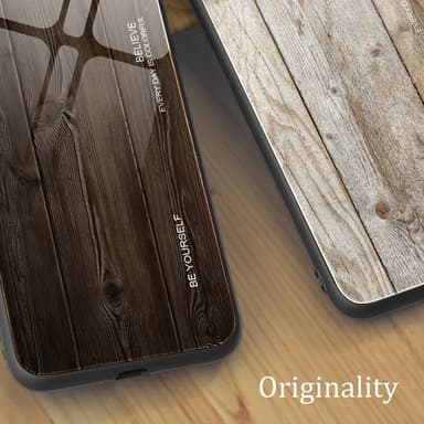 SKALO iPhone 15 Pro Max Wood Härdat Glas TPU-skal - Vinröd