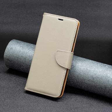 SKALO iPhone 15 Pro Max Litchi Plånboksfodral - Grå