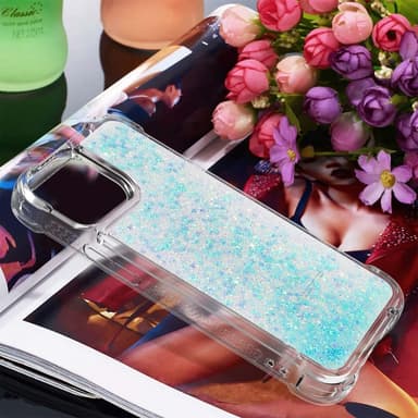 SKALO iPhone 15 Pro Kvicksand Glitter Hjärtan TPU-skal - Turkos