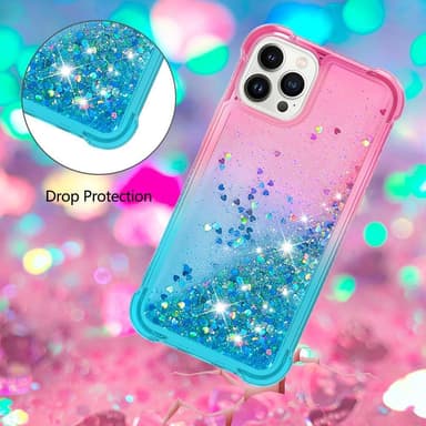 SKALO iPhone 15 Pro Max Kvicksand Glitter Hjärtan TPU-skal - Rosa-Turkos