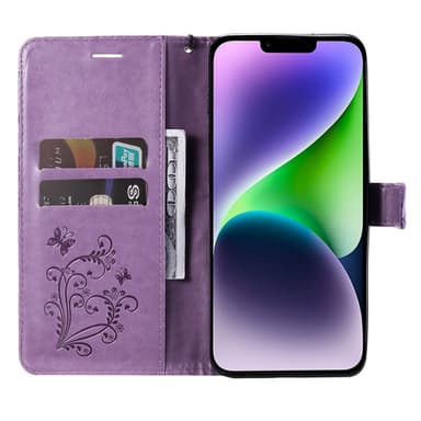 SKALO iPhone 15 Plus Mandala Butterfly Plånboksfodral - Lila