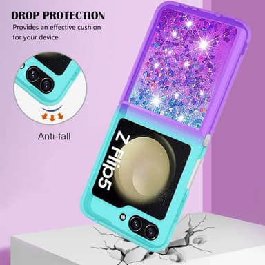 SKALO Samsung Z Flip5 Kvicksand Glitter Hjärtan TPU-skal - Turkos-Lila