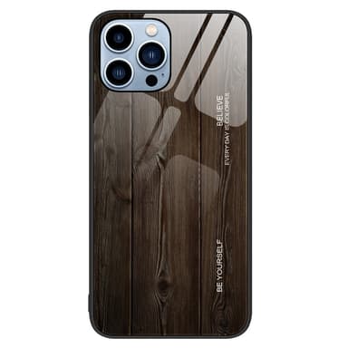 SKALO iPhone 15 Pro Max Wood Härdat Glas TPU-skal - Svart