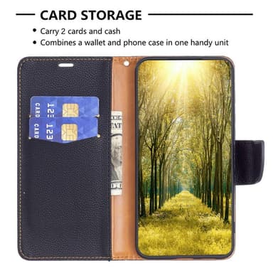 SKALO iPhone 15 Pro Max Litchi Plånboksfodral - Svart