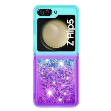 SKALO Samsung Z Flip5 Kvicksand Glitter Hjärtan TPU-skal - Turkos-Lila