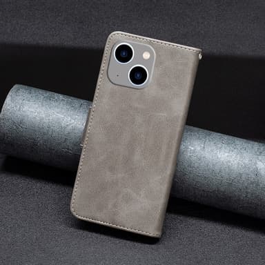 SKALO iPhone 15 Plus Plånboksfodral i PU-Läder - Grå