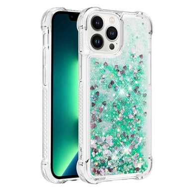 SKALO iPhone 15 Pro Kvicksand Glitter Hjärtan TPU-skal - Grön