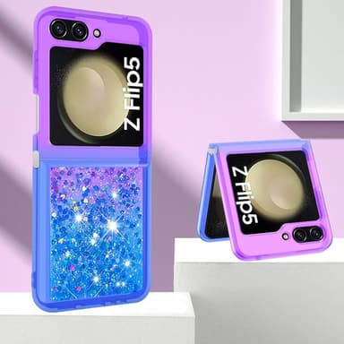 SKALO Samsung Z Flip5 Kvicksand Glitter Hjärtan TPU-skal - Lila-Blå