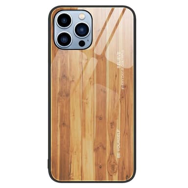 SKALO iPhone 15 Pro Max Wood Härdat Glas TPU-skal - Brun