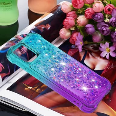 SKALO iPhone 15 Kvicksand Glitter Hjärtan TPU-skal - Turkos-Lila