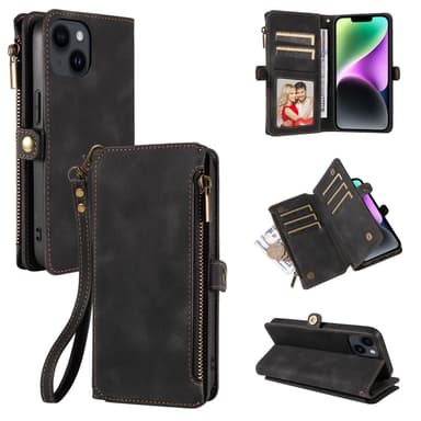 SKALO iPhone 15 Big Wallet 11-FACK Plånboksfodral - Svart