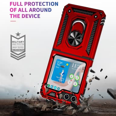 SKALO Samsung Z Flip5 Armor Hybrid Metallring skal - Röd