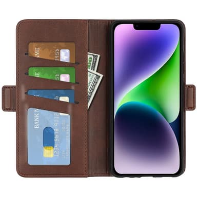 SKALO iPhone 15 Plus Premium Plånboksfodral - Brun