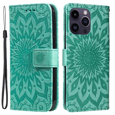 SKALO iPhone 15 Pro Max Mandala Plånboksfodral - Grön