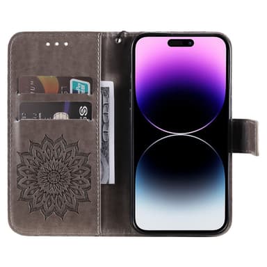 SKALO iPhone 15 Pro Max Mandala Plånboksfodral - Grå