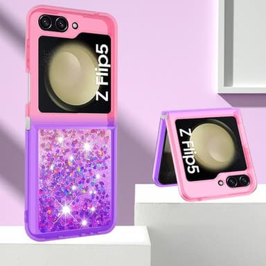 SKALO Samsung Z Flip5 Kvicksand Glitter Hjärtan TPU-skal - Rosa-Lila