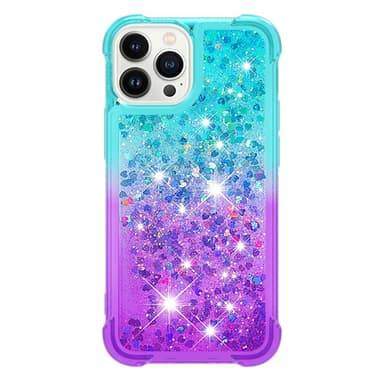SKALO iPhone 15 Pro Max Kvicksand Glitter Hjärtan TPU-skal - Turkos-Lila