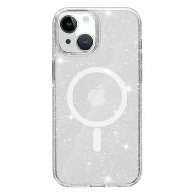 SKALO iPhone 15 Glitter Magnetring TPU Skal - Vit