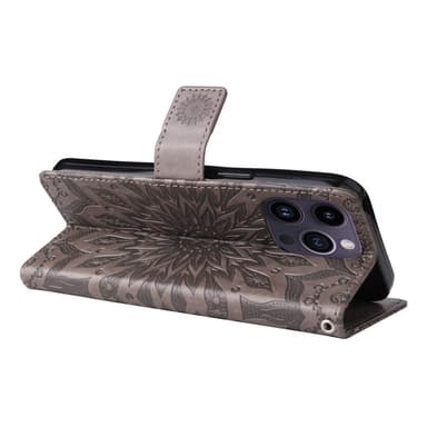 SKALO iPhone 15 Pro Max Mandala Plånboksfodral - Grå