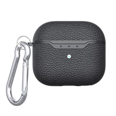 SKALO AirPods 1/2 Litchi Fodral med Karbinhake - Svart
