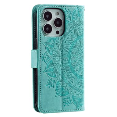 SKALO iPhone 15 Pro Mandala Plånboksfodral - Turkos