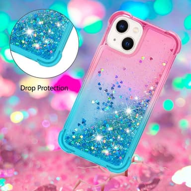 SKALO iPhone 15 Kvicksand Glitter Hjärtan TPU-skal - Rosa-Turkos
