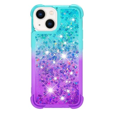 SKALO iPhone 15 Kvicksand Glitter Hjärtan TPU-skal - Turkos-Lila