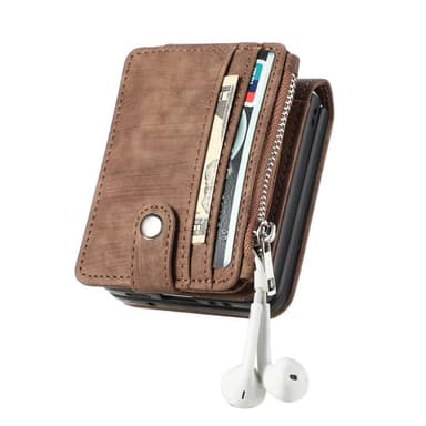 SKALO Samsung Z Flip5 PU Läder Flip Skal med Korthållare/Plånbok - Brun