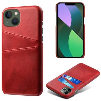 SKALO iPhone 15 PU-Läder Korthållare Skal - Röd