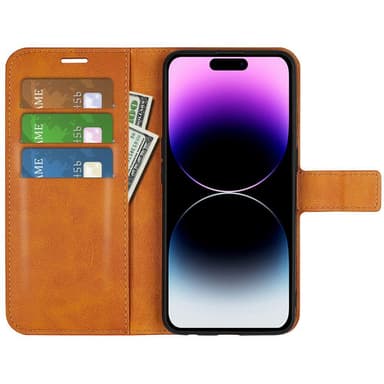 SKALO iPhone 15 Pro Max Plånboksfodral i PU-Läder - Ljusbrun
