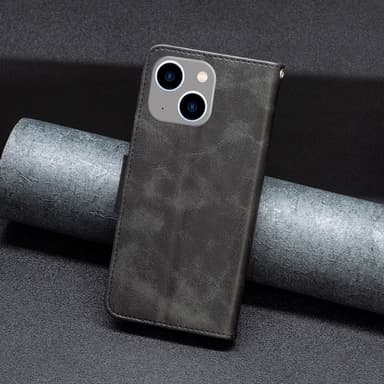 SKALO iPhone 15 Plus Plånboksfodral i PU-Läder - Svart
