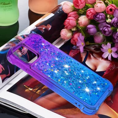 SKALO iPhone 15 Kvicksand Glitter Hjärtan TPU-skal - Lila-Blå