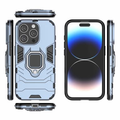 SKALO iPhone 15 Pro Max Armor Hybrid Metallring skal - Blå