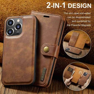 DG MING iPhone 15 Pro Max 2-i-1 Magnet Plånboksfodral - Brun