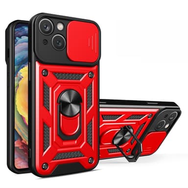 SKALO iPhone 15 Armor Hybrid Metallring Kameraslider - Röd