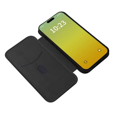 SKALO iPhone 15 Carbon Fiber Plånboksfodral - Svart