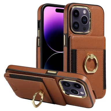 SKALO iPhone 15 Pro PU Läder Skal med Plånbok - Brun
