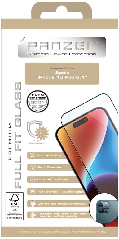 Panzer Full-Fit iPhone 15 Pro skärmskydd