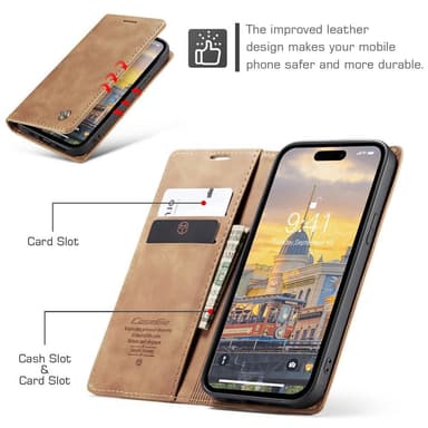 CASEME Plånboksfodral iPhone 15 Pro - Brun