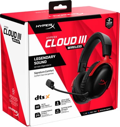 HyperX Cloud III trådlöst gamingheadset (svart/röd)