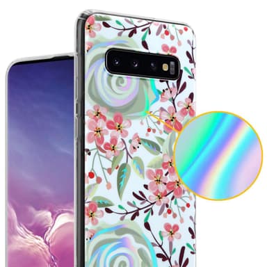 Samsung Galaxy S10 PLUS Fodral Skal Blommor (Vit)
