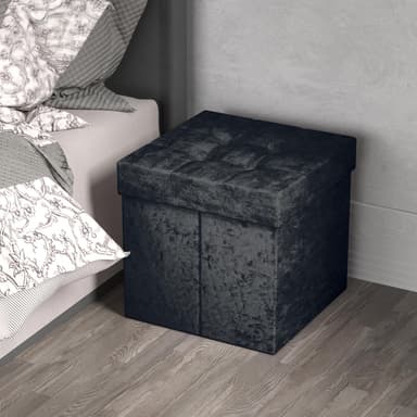 Hopfällbar Sittpall Sittkub 38x38x38cm Fotstöd (svart)