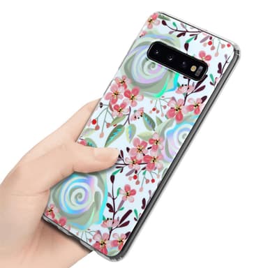 Samsung Galaxy S10 PLUS Fodral Skal Blommor (Vit)