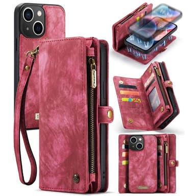 CASEME iPhone 15 Plus Retro plånboksfodral - Röd