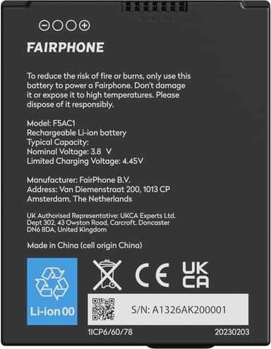 Fairphone 5 mobiltelefon batteri
